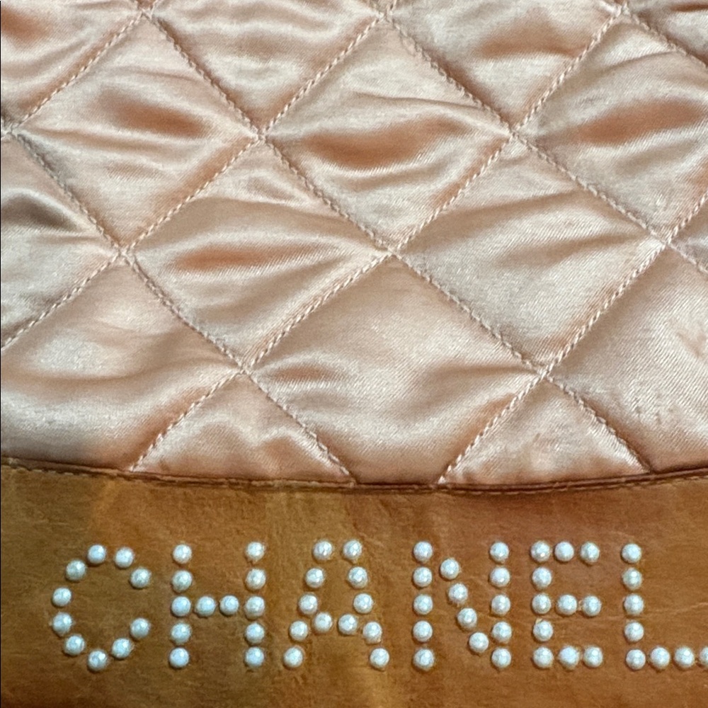 ‼️ONE DAY SALE‼️CHANEL Quilted Pink Satin Crystal Logo Backpack - Picture 4 of 16